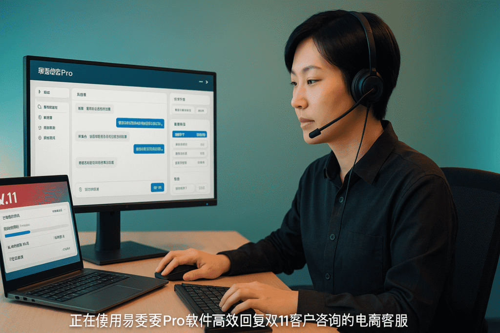 一个客服正在使用易歪歪Pro提升 客服效率