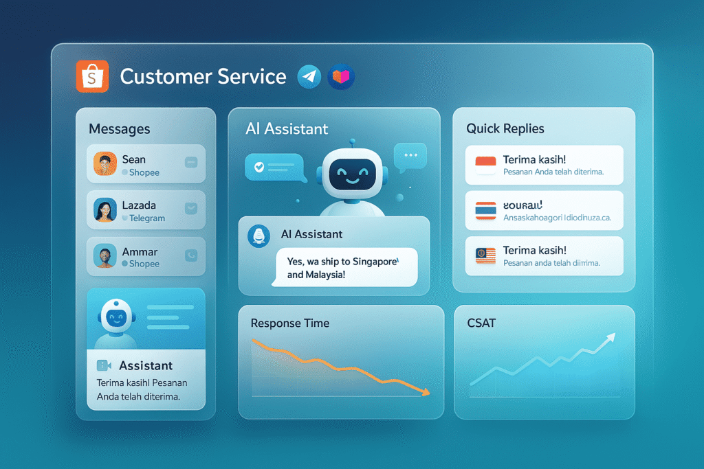 Shopee卖家必备!使用易歪歪快捷短语与AI自动回复,一键导入聊聊中英双语话术,提升效率与转化,支持多店铺同步。